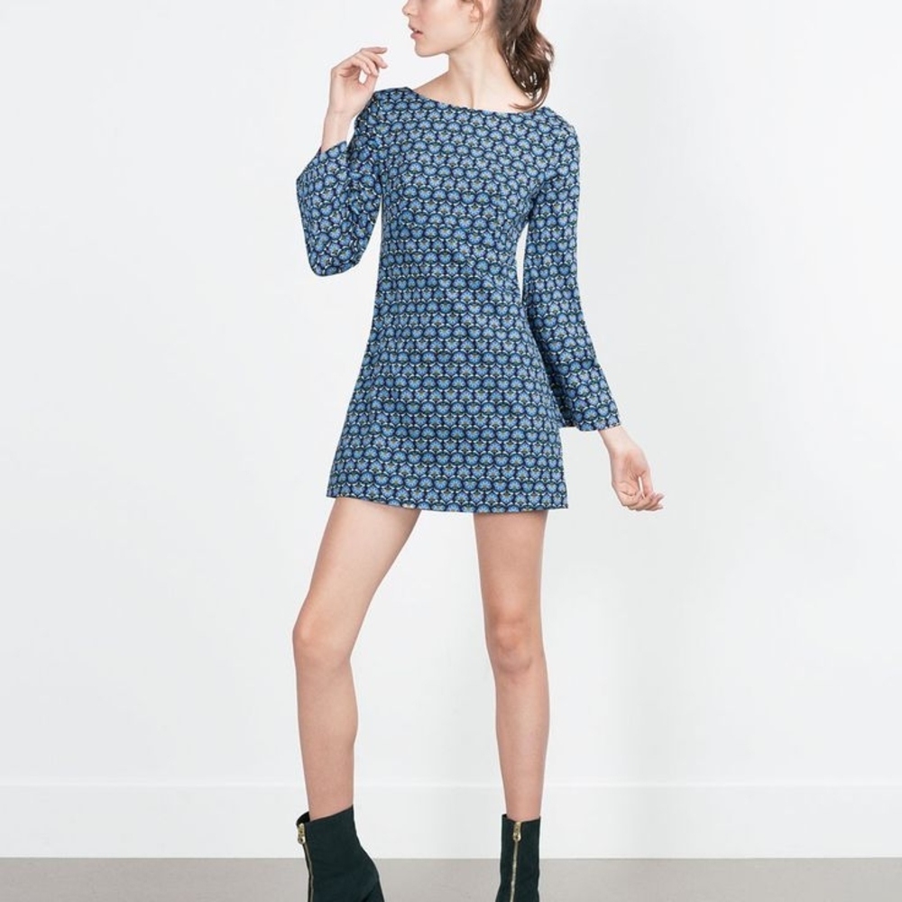 Zara Blue Floral Long Sleeve Dress